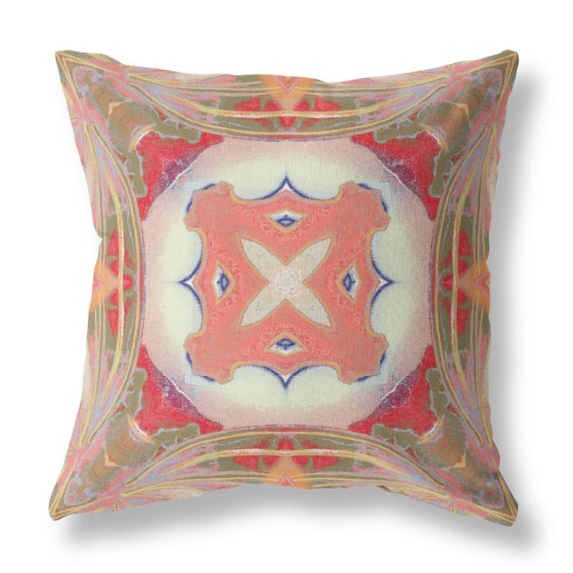 HomeRoots 18-in x 18-in Muted Green Pink Peach Red Indoor Decorative Pillow PLI8_P9ARP79