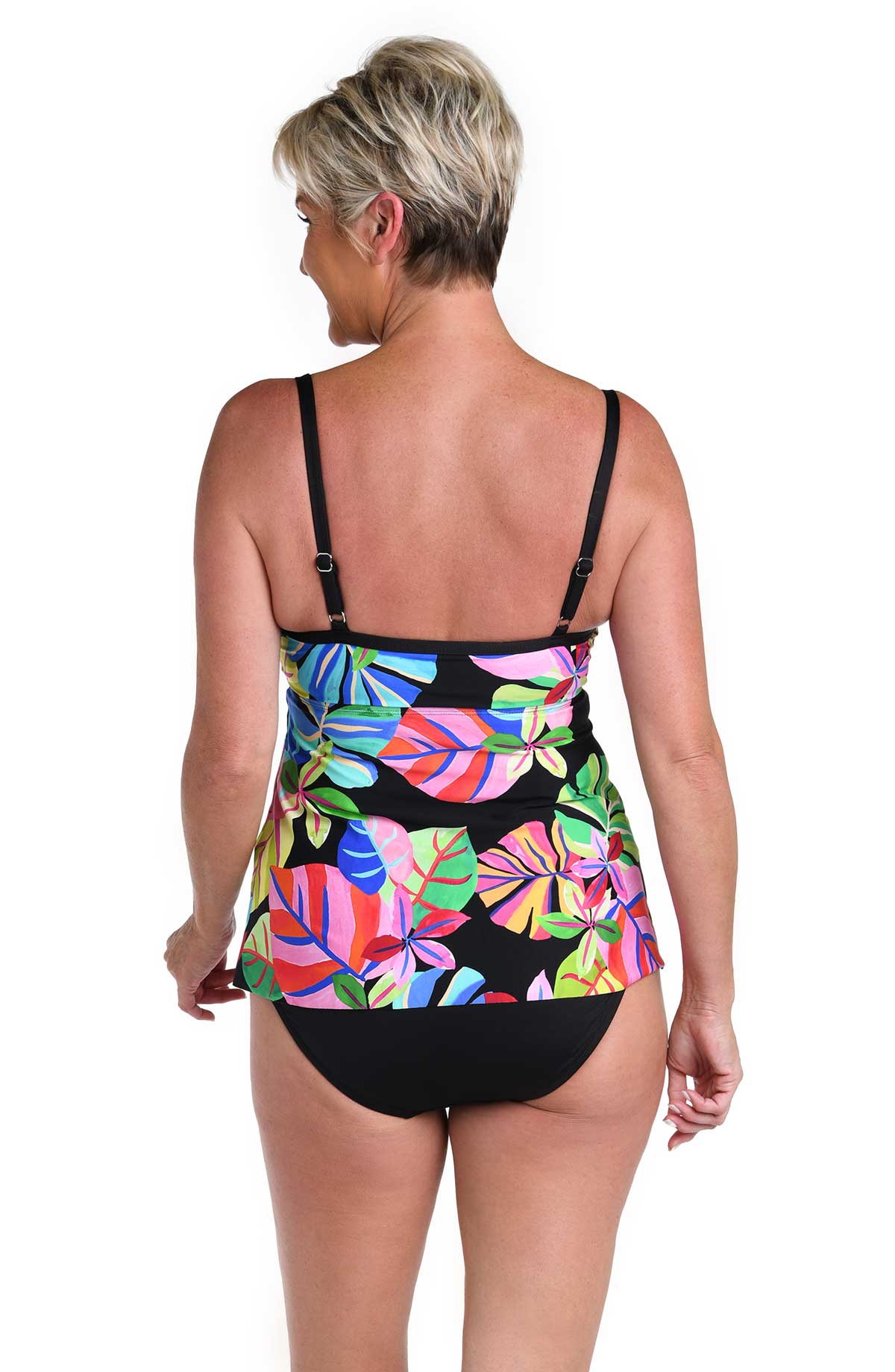 24th & Ocean Plus Size Flyaway Tropical Floral Print Sweetheart Neck Underwire  Tankini Swim Top