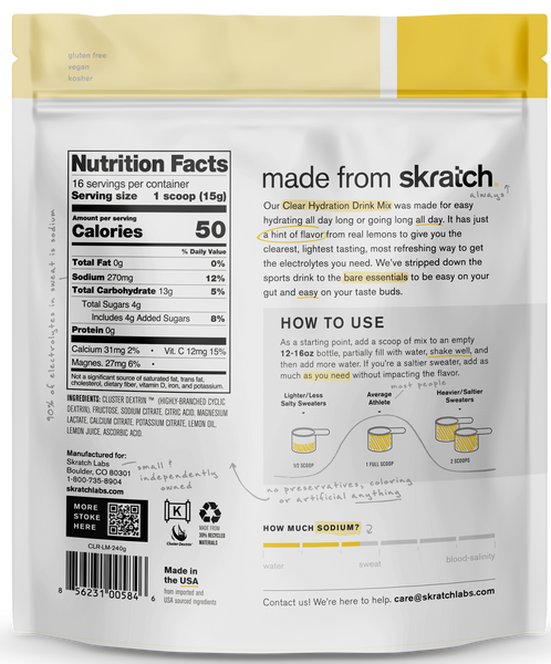 Skratch Labs Clear hint of Lemon rear packaing at RacedayFuel Canada