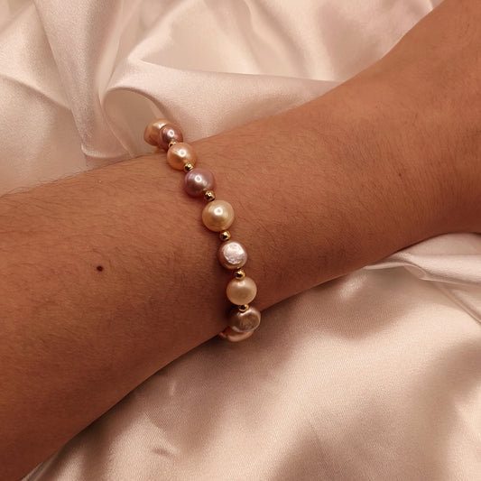 18K plated Two layers thick bracket with pearl Bracelet – Olivia's Jewellery