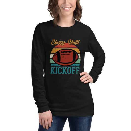 Classy Until Kickoff (Heather White) Shirt, Funny Football Shirt L