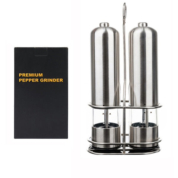 2 Pieces Electric Salt and Pepper Grinder Stainless Steel Pepper
