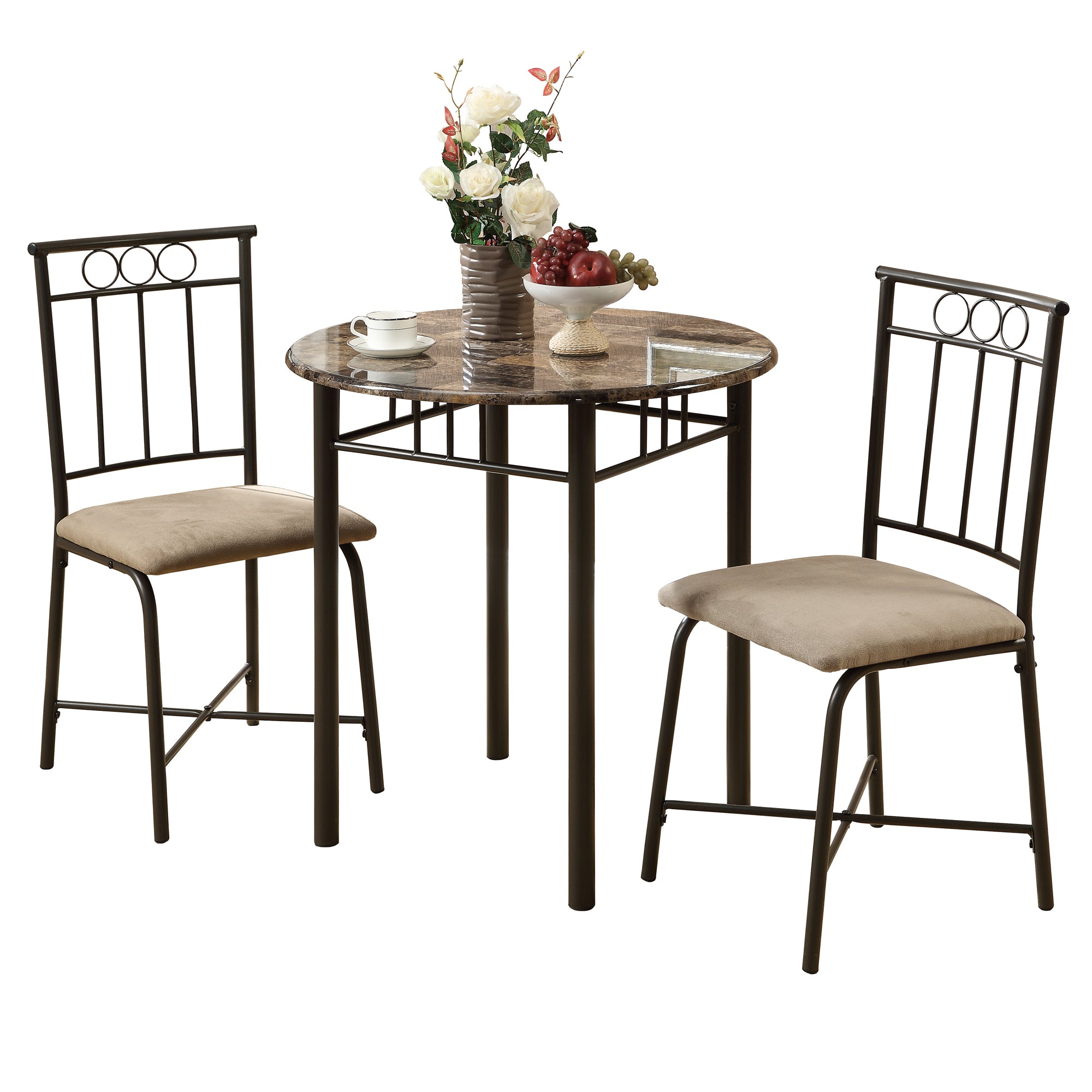 Bronze Metal and Cappuccino Marble Bistro Dining Set, 3-Piece