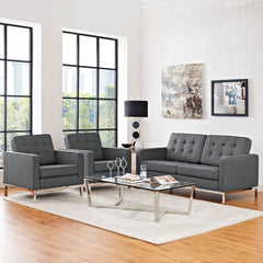 Loft Living Room Set Upholstered Fabric Set of 3 - Gray