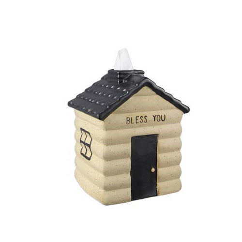 Bless You Tissue Box Cover - 8.25'' Ceramic House Shaped Tissue Storage Box