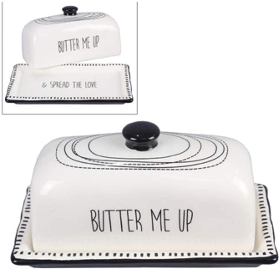 Butter Dish with Lid, Black and White, Ceramic