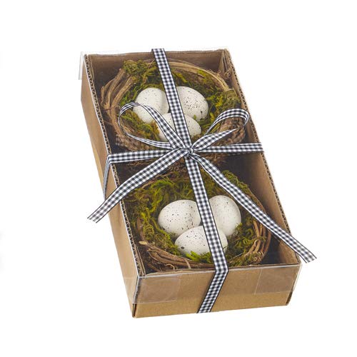 Artificial Round Bird's Nests - Set of 2 Bird Decor Nest with Fake Moss & Foam Easter Eggs