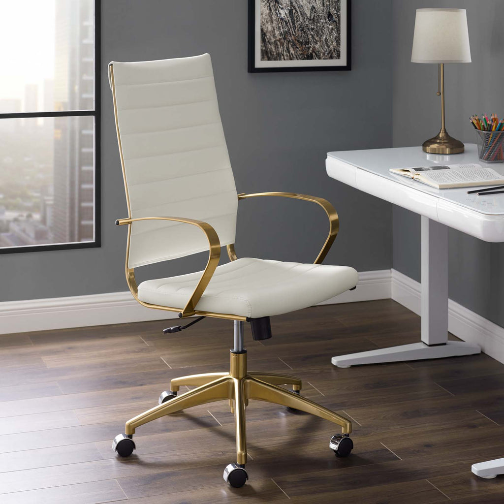 jive gold stainless steel highback office chair gold white