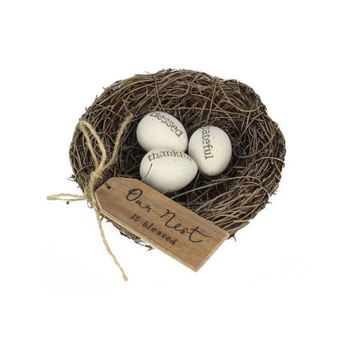 Artificial Birds Nest with Resin Eggs - 4.25" Bird Decor Nest with Tag