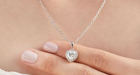 MomentWish Moissanite Halo Heart Necklace For Women