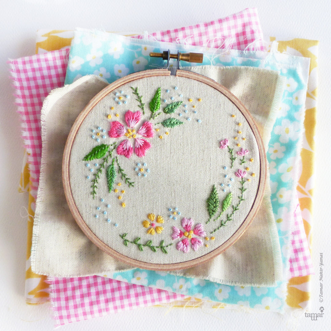 Gold & Gray Blossom - Oval embroidery kit – Tamar Nahir-Yanai