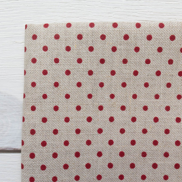 Red Polka Dot Cross Stitch Linen Fabric (32 count ...