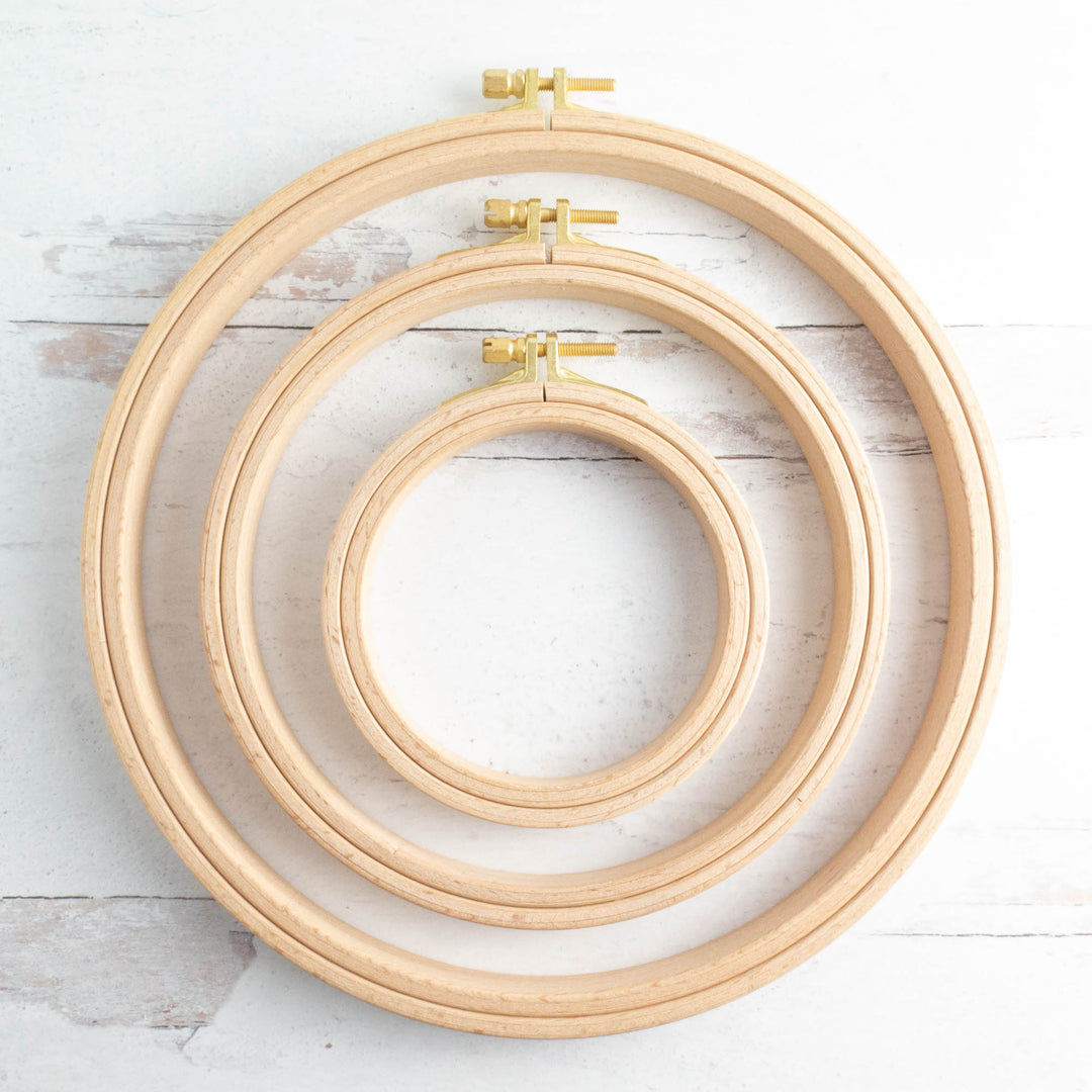 Wooden Embroidery Hoops set of 6 — 10” 8.5” 7.25” 6.25” 4.75” and 3.7”