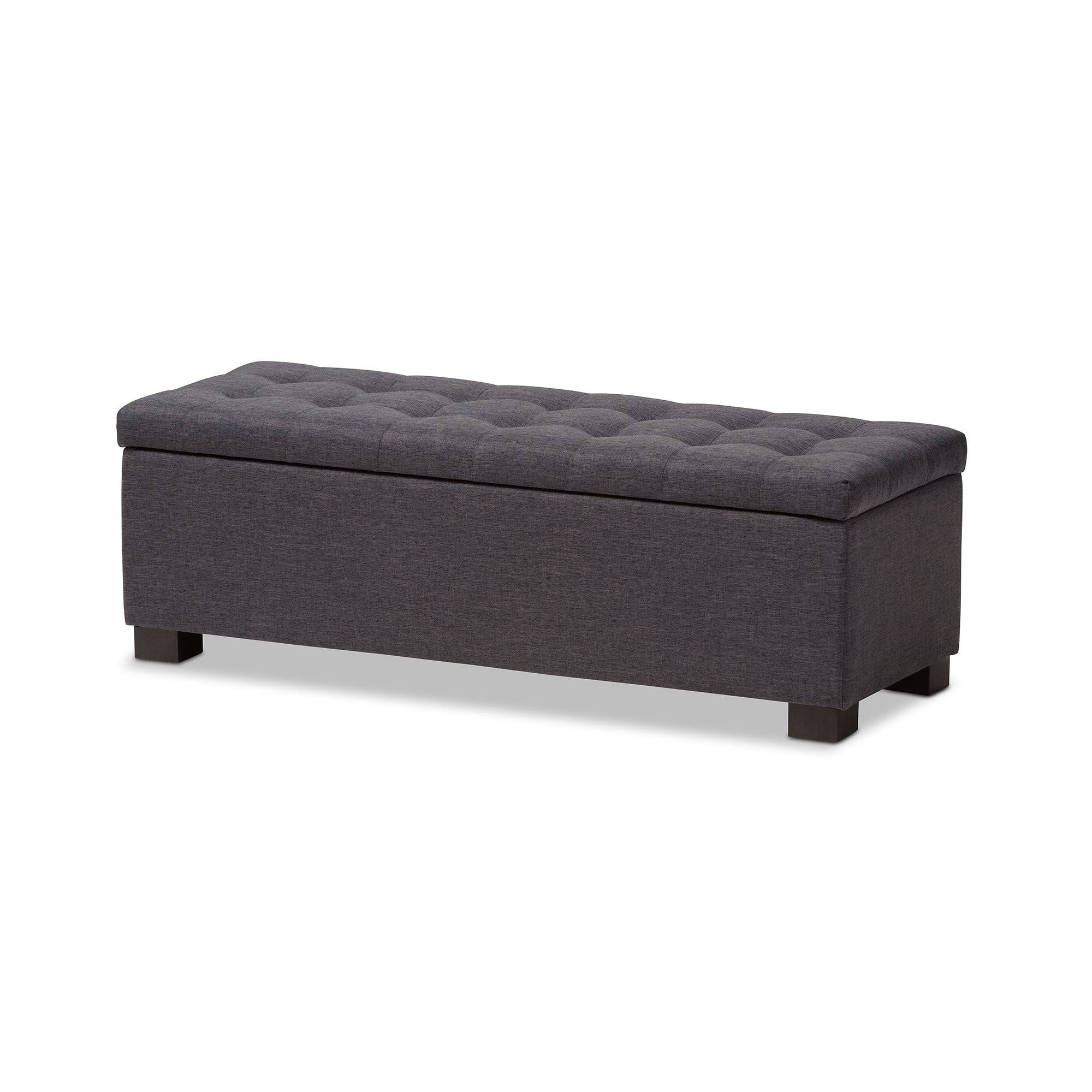 Baxton Studio Roanoke Beige Fabric Upholstered Grid-Tufting Storage Ottoman Bench
