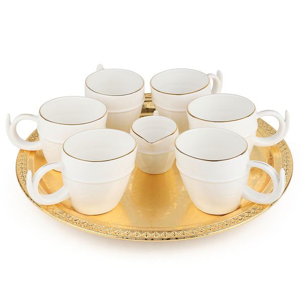 6 White cups with saucer- Silver – Momentz