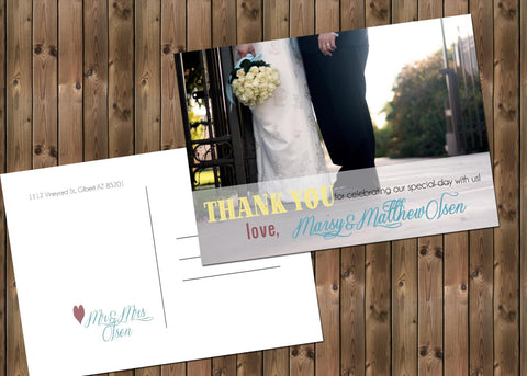 Photo Wedding Thank You or Save the Date Postcard, PRINTABLE, Customize 5x7