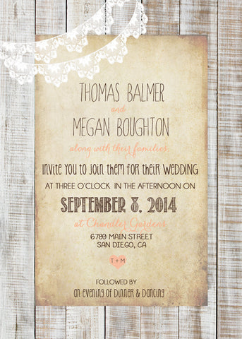 Rustic Wedding Invitation with Lace Package