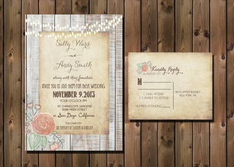 Rustic Wedding Invitation with lights and flower Package