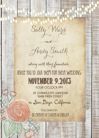 Rustic Wedding Invitation with lights and flower Package