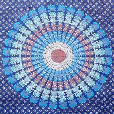 Handmade Sanganer Peacock Mandala 100% Cotton Tapestry Tablecloth ...