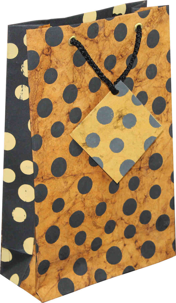 Handcrafted Recycled Paper Polka Dot Gift Bags w/ Gift Tag Set of 6 Brown Black - Sweet Us