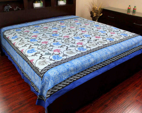 Floral Bloom Print Cotton Bedspread Tablecloth Tapestry Full Queen ...