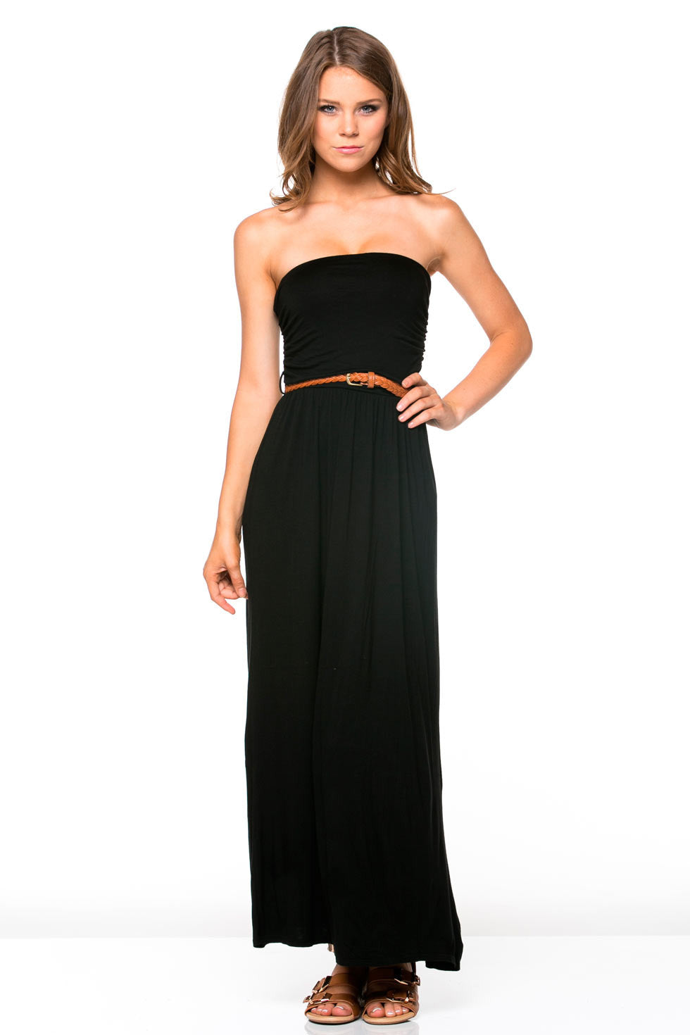 black tube top maxi dress