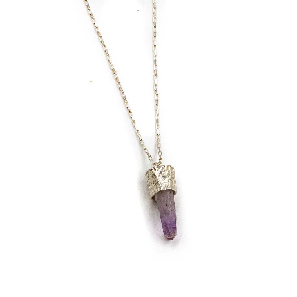 Priestess Pendulum Necklace 30" Chain SS and Amethyst by Unearthed Minerals