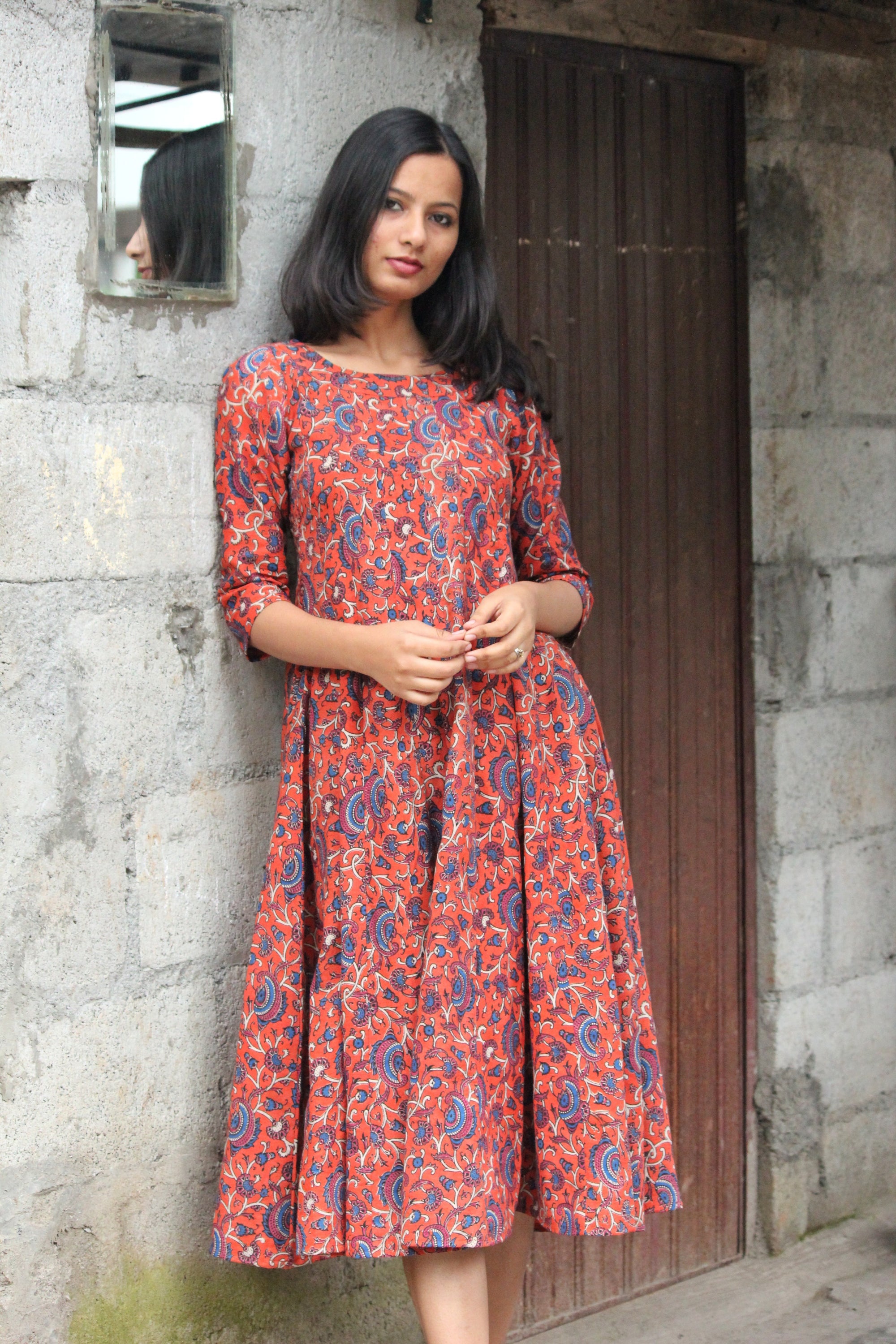 Cinnamon Red Flared Dress - Mogra Designs