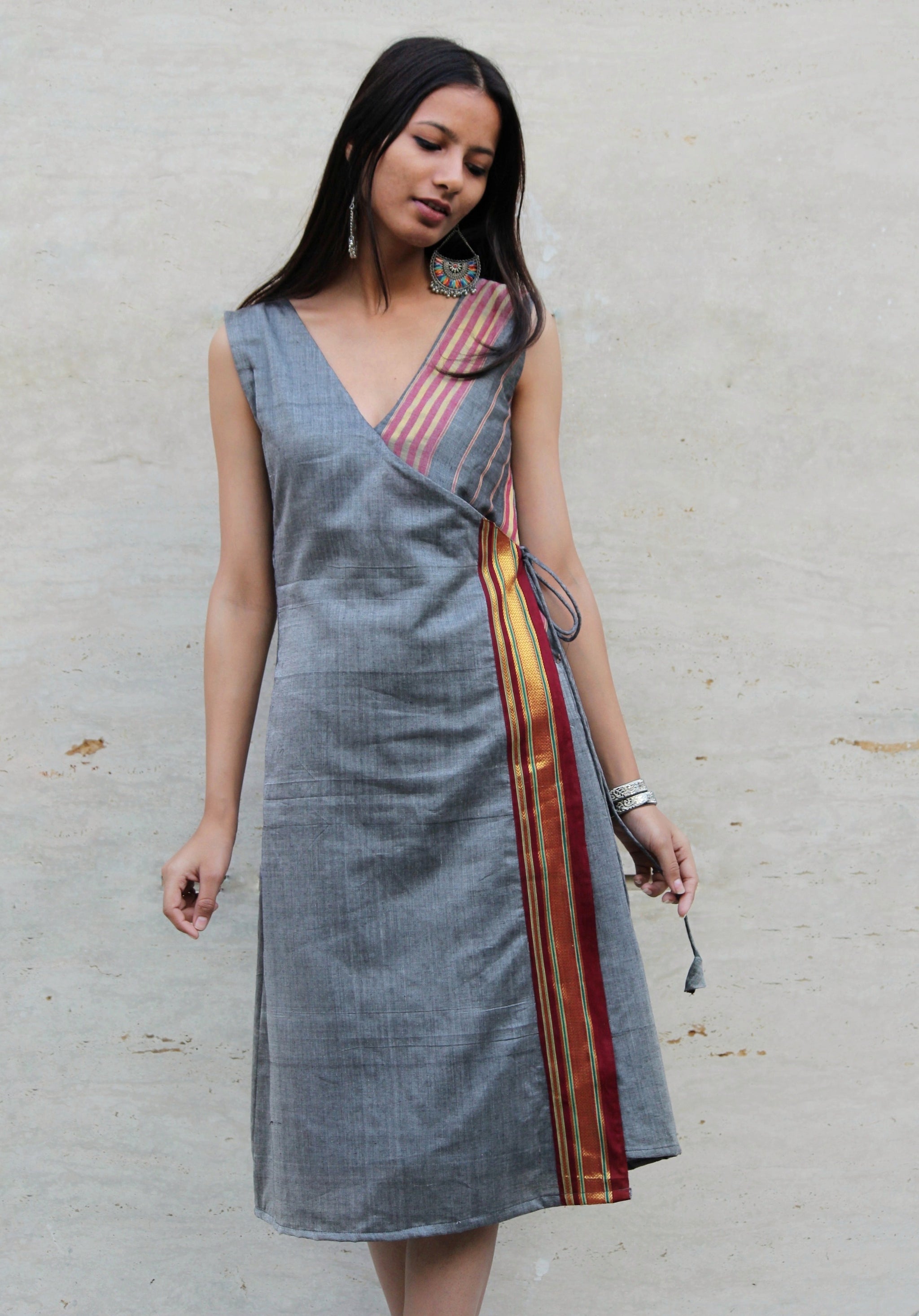 Grey Saree Wrap Dress Mogra Designs