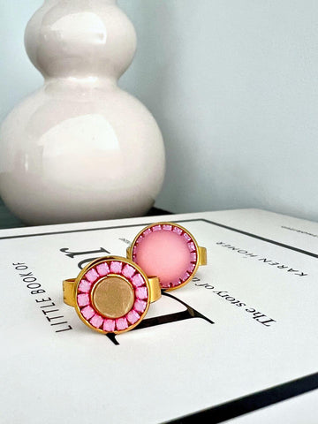Mari pink statement ring with stone and crystal