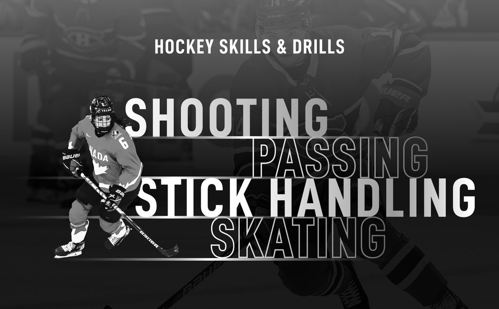 graphic with the words shooting, passing, stickhandling, skating