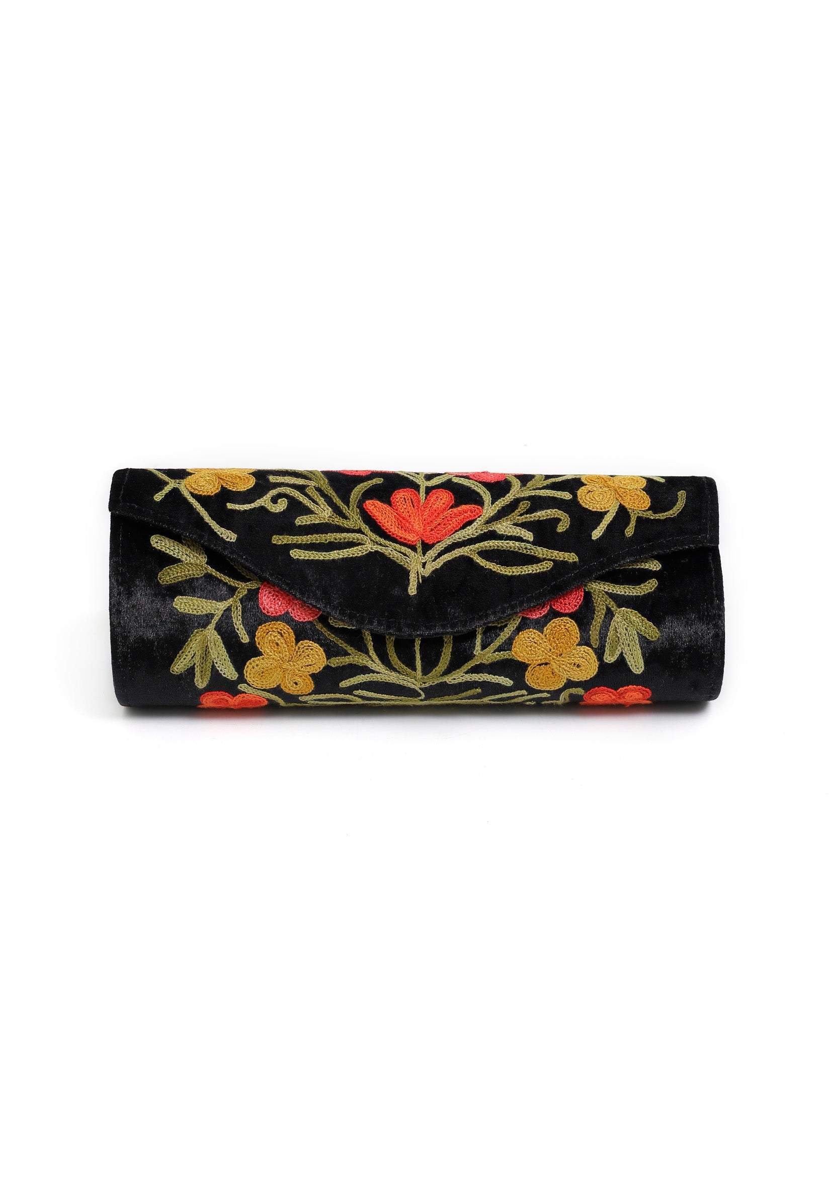 Onyx Tilla Embroidery Velvet Clutch