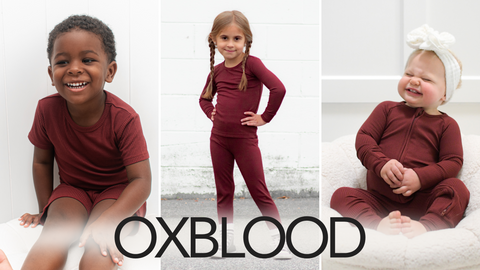 Oxblood zip rompers, shortie sets, and long-sleeve sets