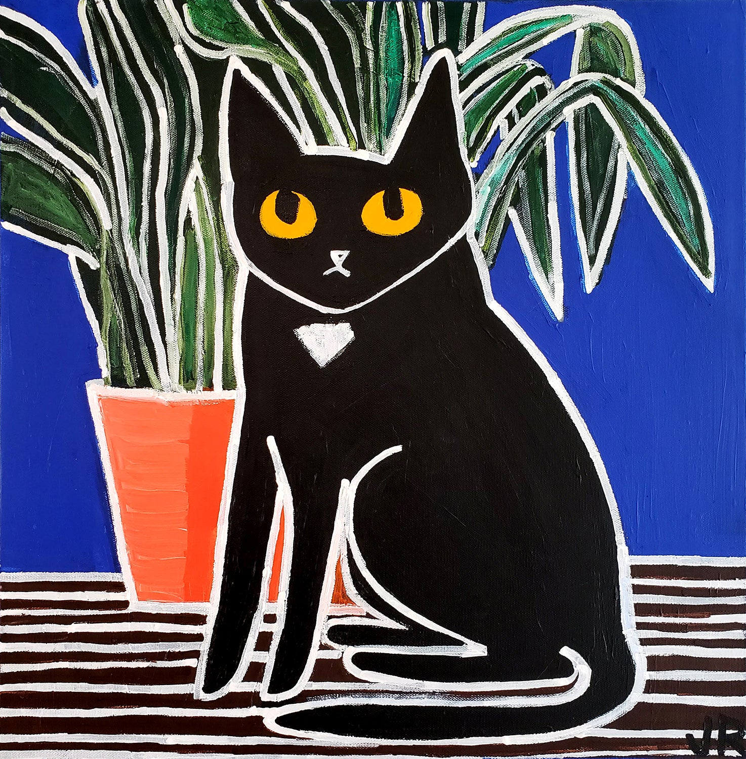 Cat with Plant by Jessica JH Roller - acrylic painting | UGallery