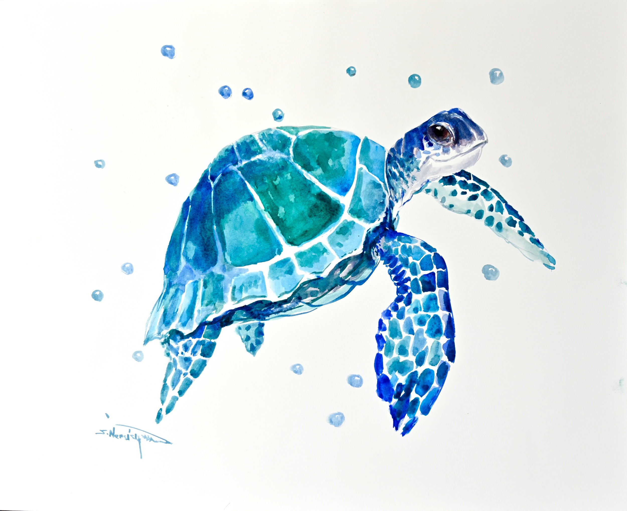 Sea Turtle - Commission by Suren Nersisyan - watercolor painting | UGallery