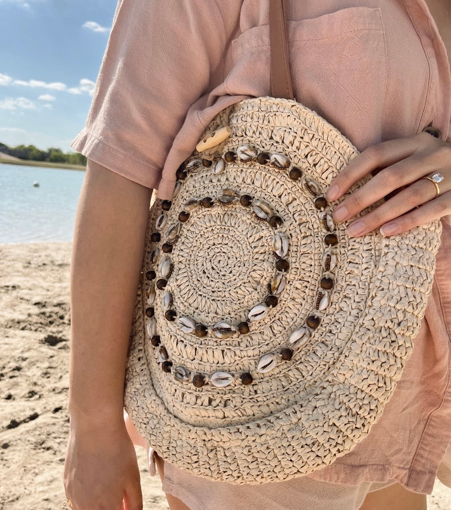 wicker purse w/ shells