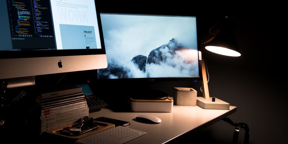 Desk with a wooden lamp