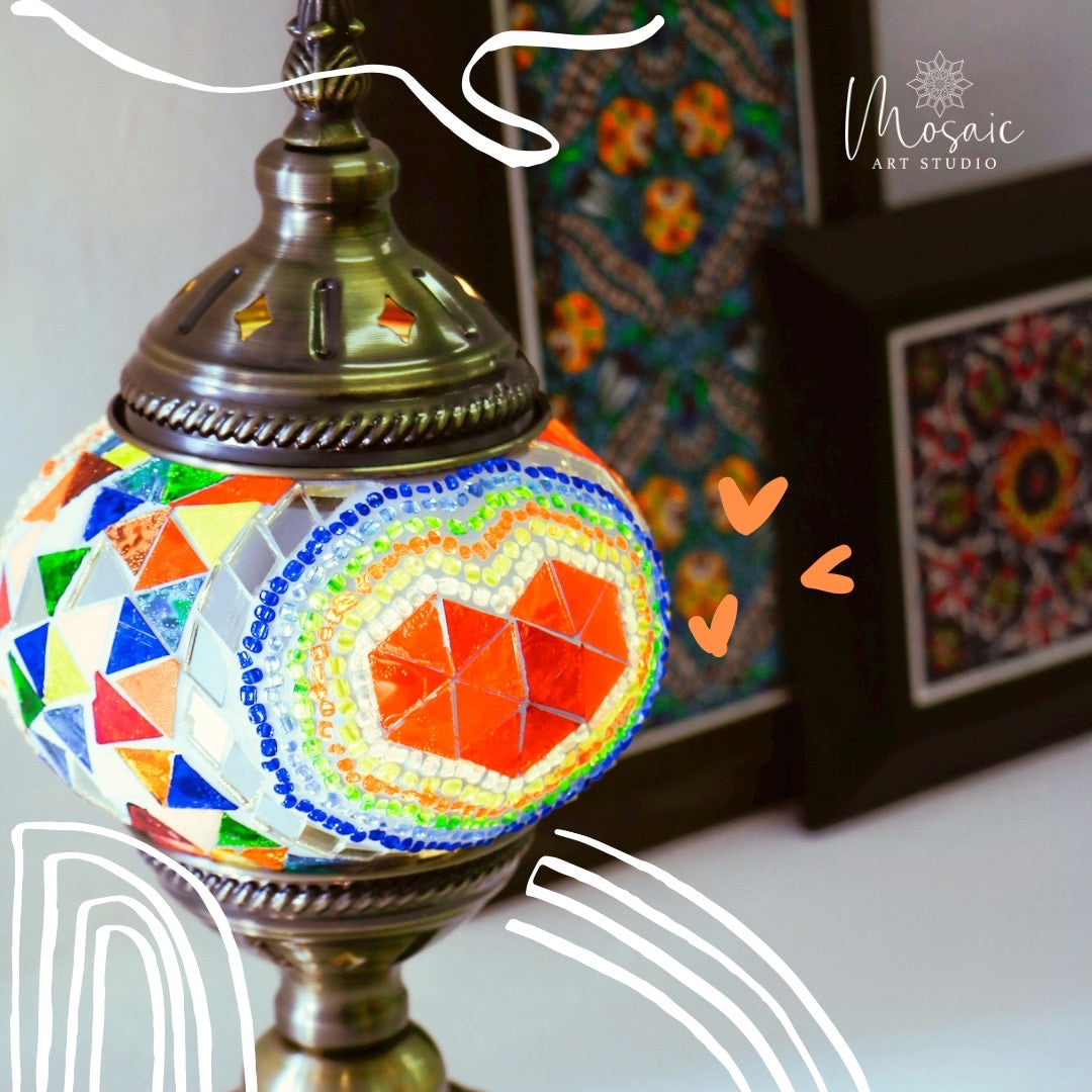 turkish mosaic lamp with heart pattern on it