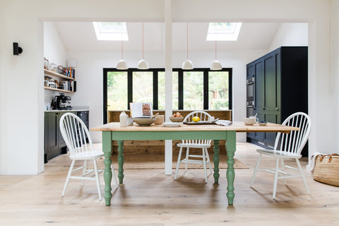 Extendable farmhouse table with green legs