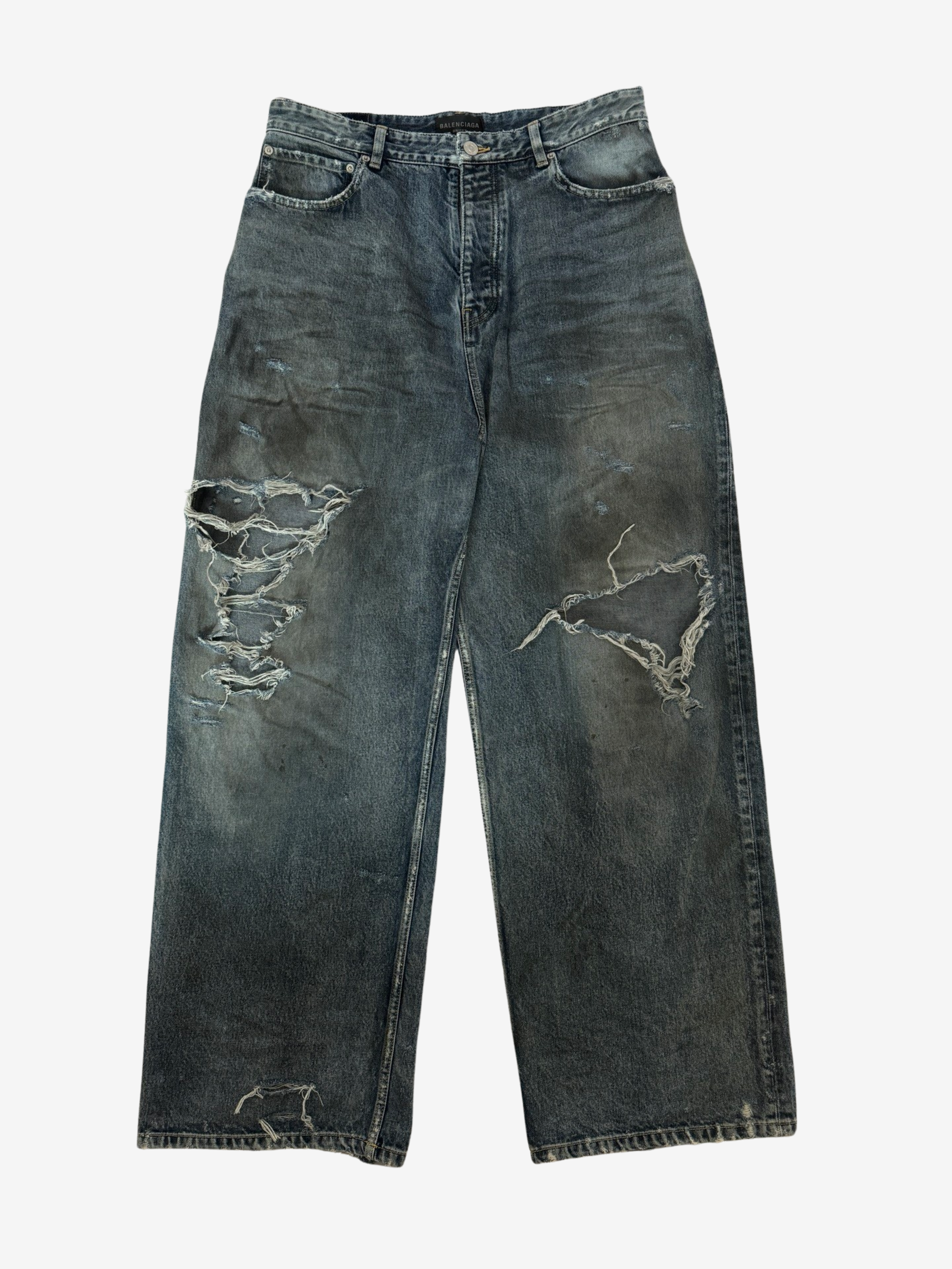 image of Balenciaga SS23 Mud Oil Spilled Distressed Baggy Denim