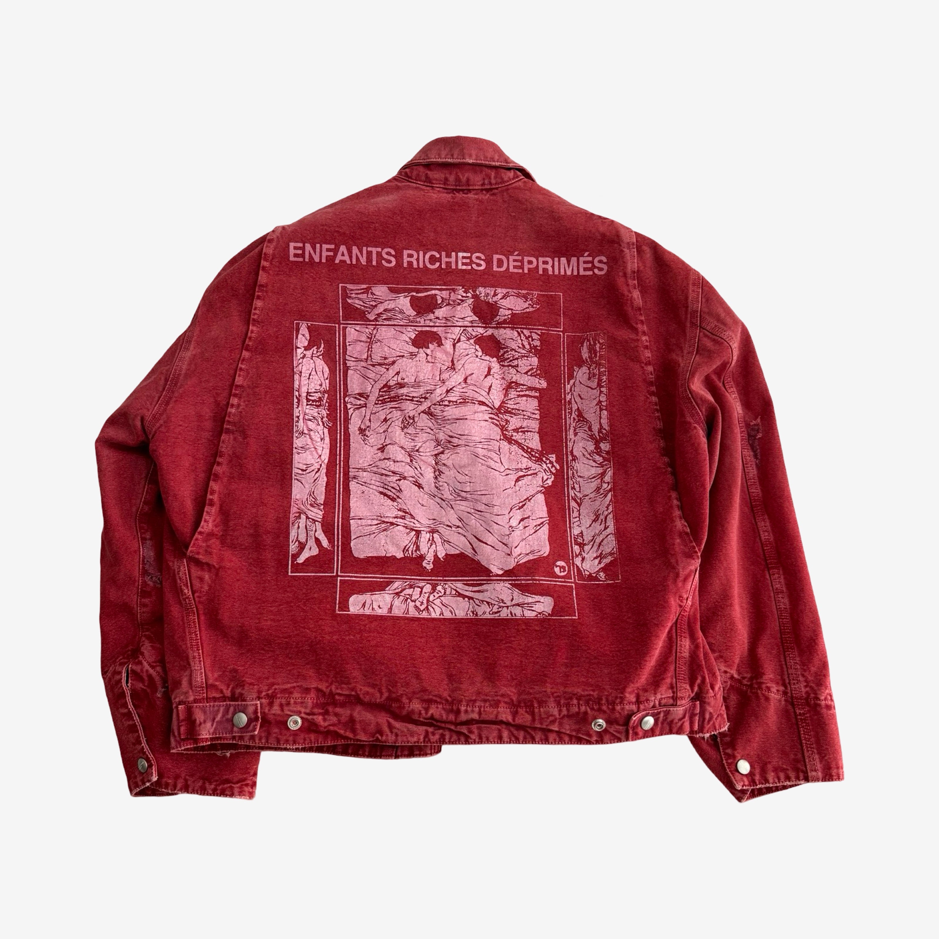 Image of Enfants Riches Deprimes SS24 „Italian Romance“ Destroyed Red Denim Jacket