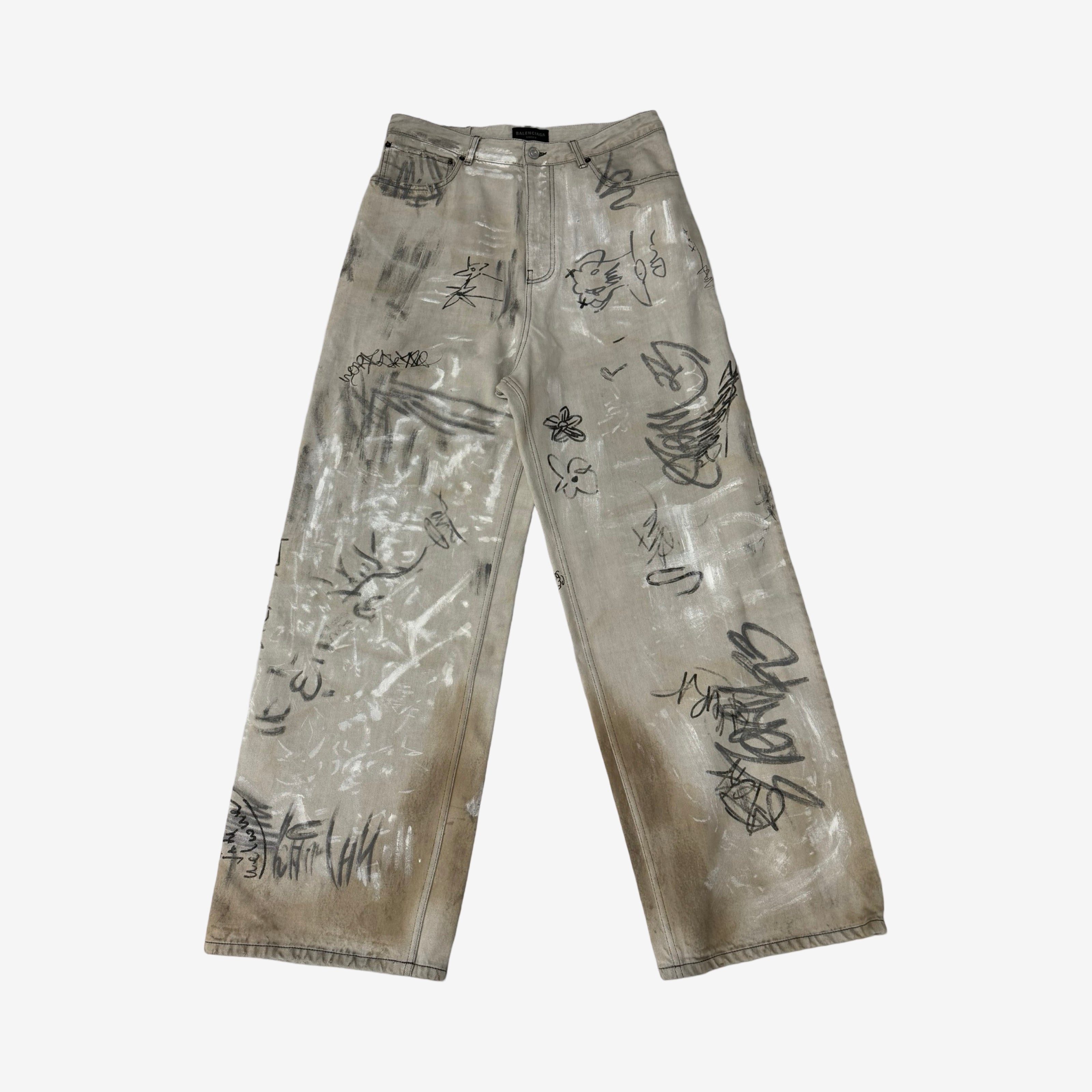 image of Balenciaga SS23 White Graffiti Denim