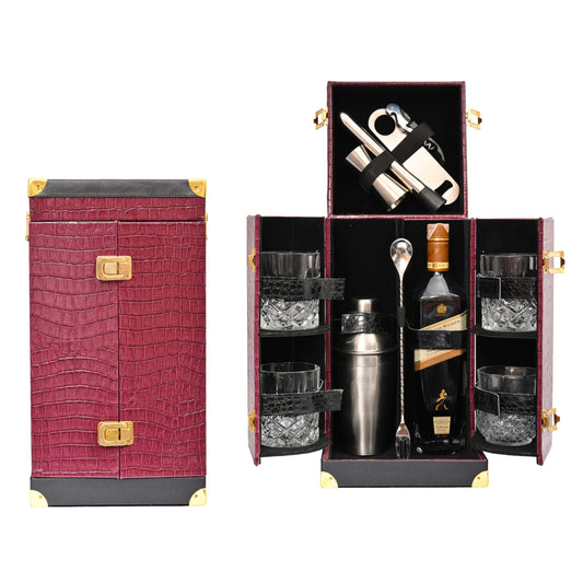 Vegan Leatherette Portable Bar Box with Accessories