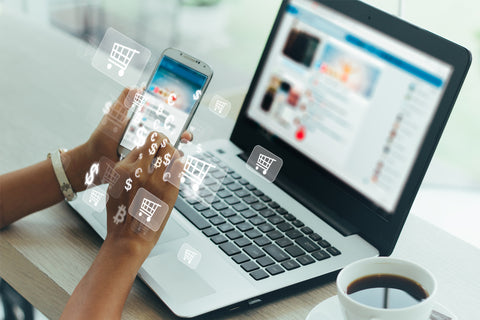 person browsing and shopping online on her mobile device