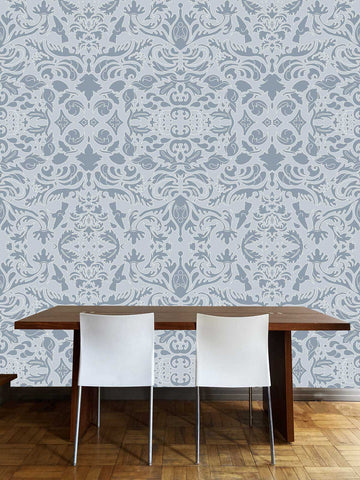 Blue Damask Pattern Wallpaper