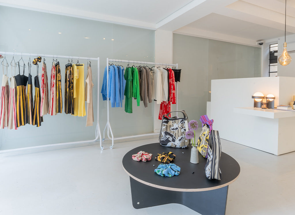 Spring/summer clothing collection inside Camilla Blooms pop-up store