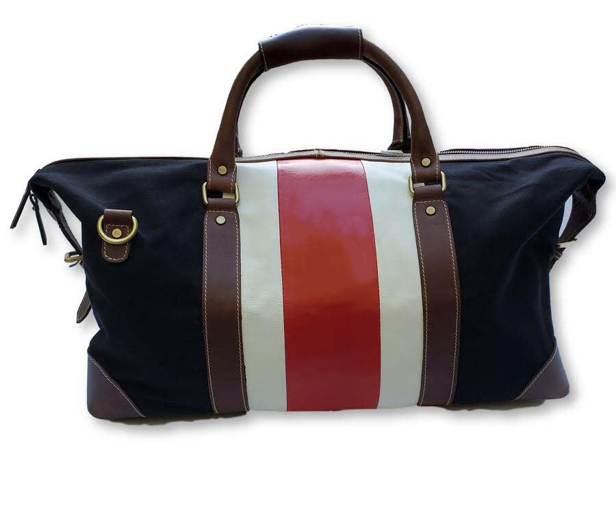 Black Canvas Striped Leather Duffle Bag – FH Wadsworth