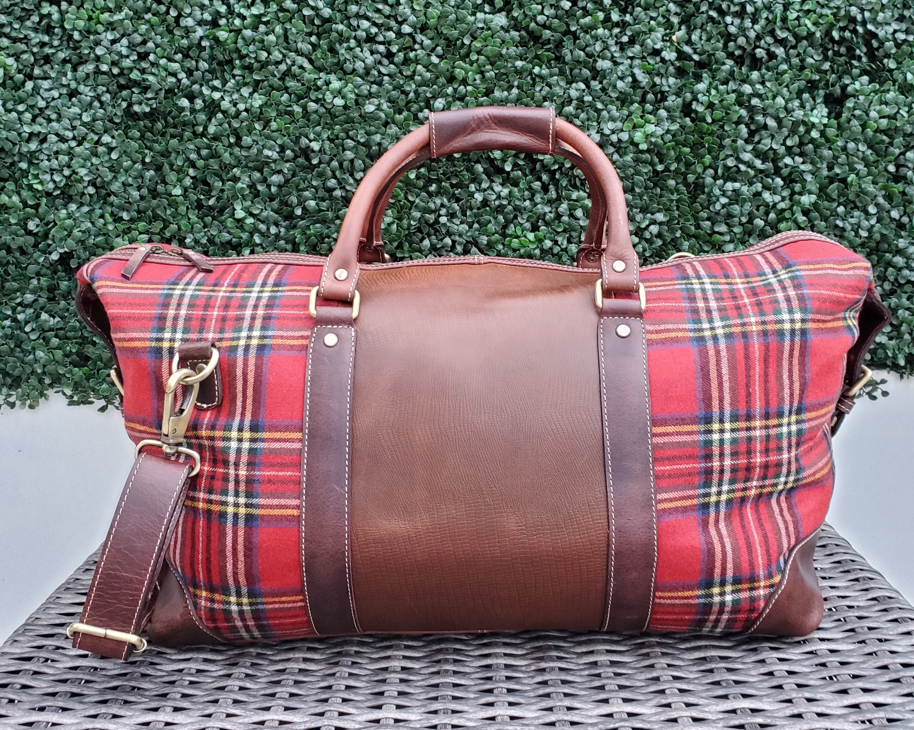 Royal Stewart Wool & Leather Duffle Bag