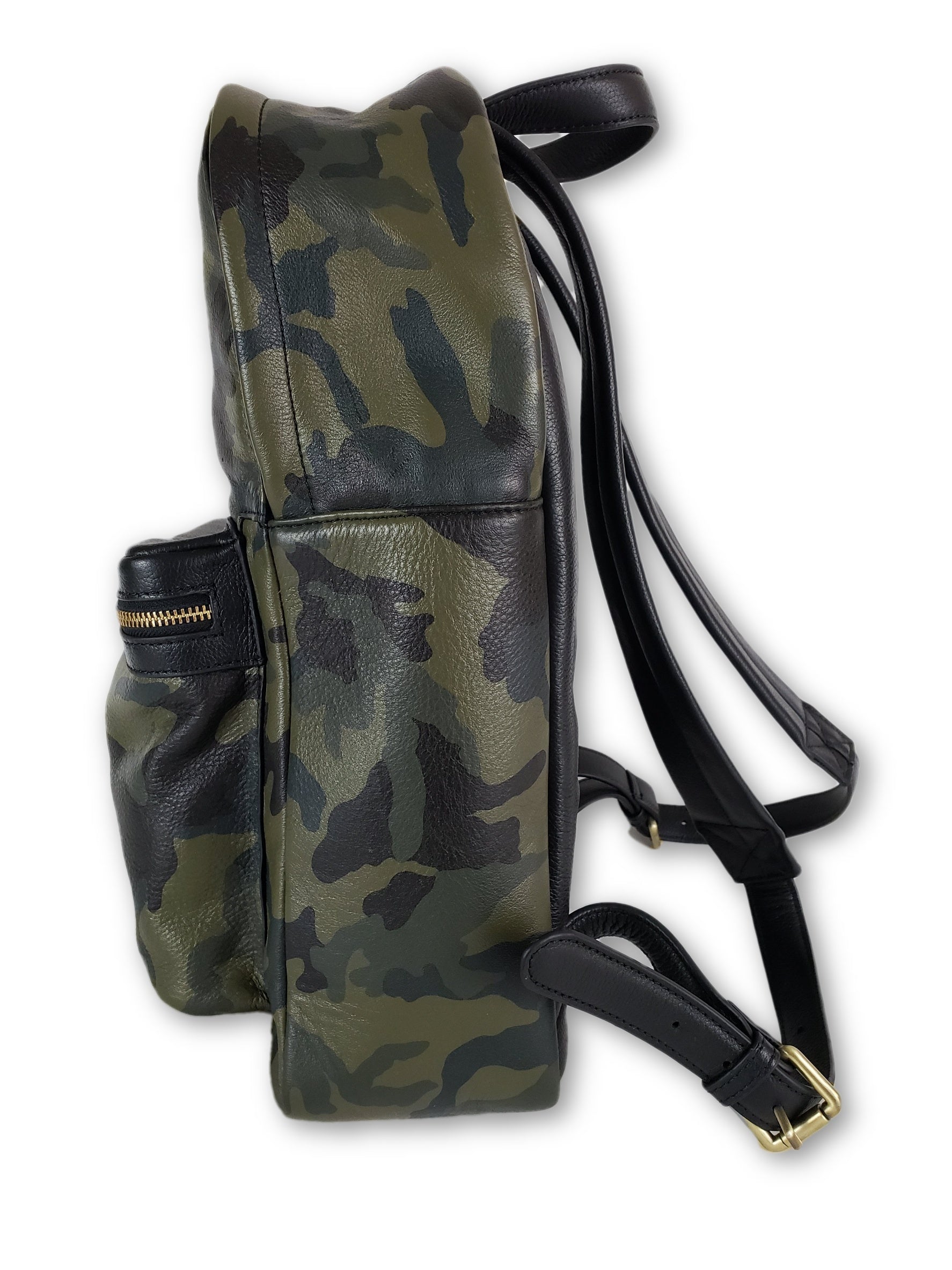 Green Camo Leather Backpack
